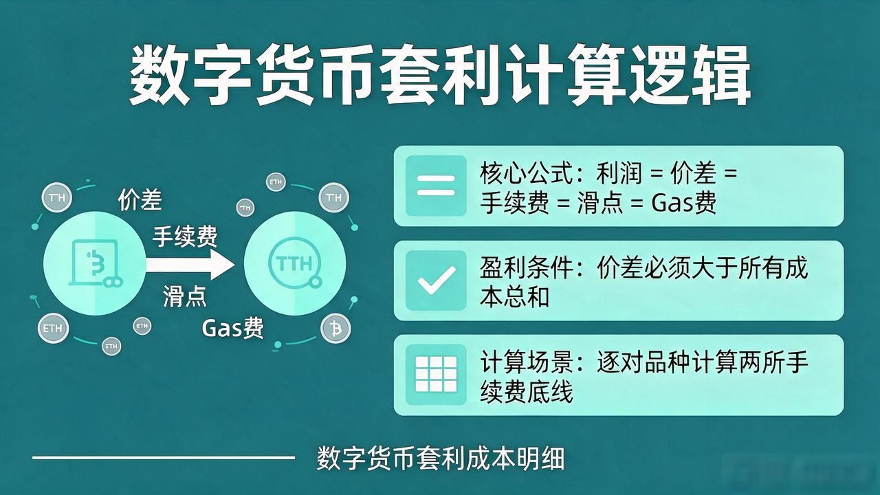 想知道数字货币套利怎么计算？把三个数填进去就出利润了